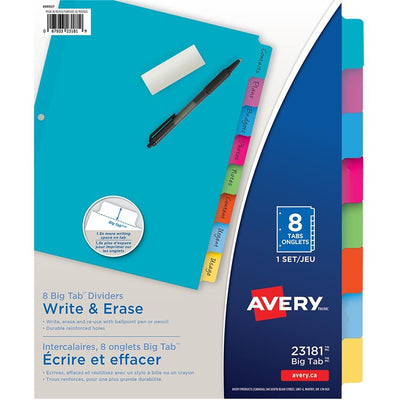 Avery® Big Tab™ Write & Erase Dividers 8 tabs, 1 set (AVE23181)