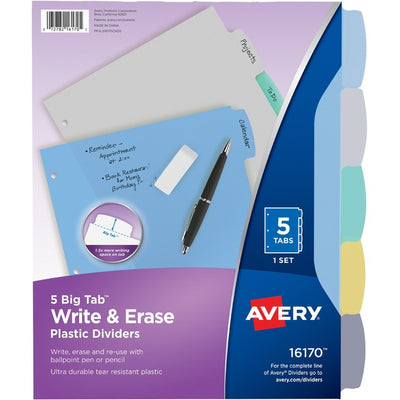 Avery® Big Tab™ Write & Erase Plastic Dividers, 5 tabs, 1 set (AVE16170)