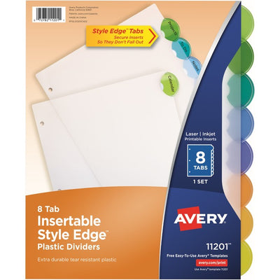 Avery® Insertable Style Edge™ Plastic Dividers, 8 tabs, 1 set (AVE11201)