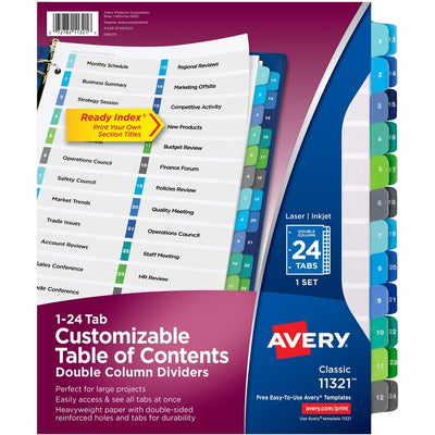 Avery® Ready Index® Double Column Table of Content Dividers, 24 tabs (AVE11321)