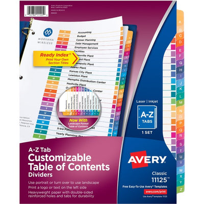 Avery® Ready Index® Table of Contents Dividers for Laser and Inkjet Printers, A-Z (AVE11125)