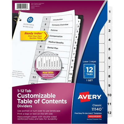 Avery® Ready Index® Table of Content Dividersfor Laser and Inkjet Printers, 12 tabs (AVE11140)