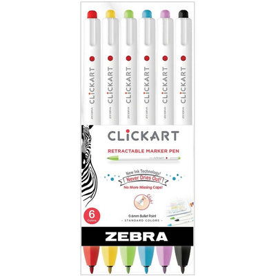 Zebra Pen ClickArt Retractable Markers Bullet Tip Assorted Colours 6/pkg (ZEB69006)