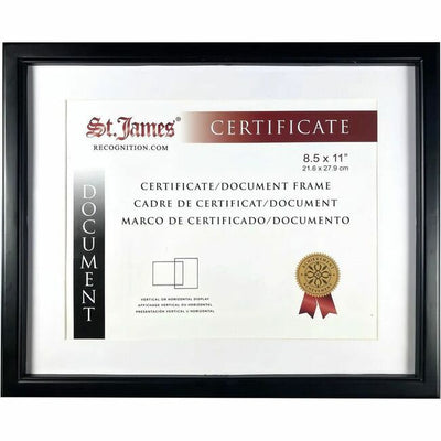 St. James&reg; Certificate/Document/Diploma Frame, 8.5x11" with Mat or 11x14" without Mat, Black, 83918 (FST83918)