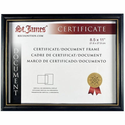 St. James&reg; Certificate/Document/Diploma Frame, 8.5x11" , Black with Gold Trim, 83916 (FST83916)