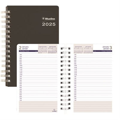 Blueline DuraGlobe Daily Planner Flexible Cover 8"x 5" , Bilingual, Black (BLIC210-81BT)