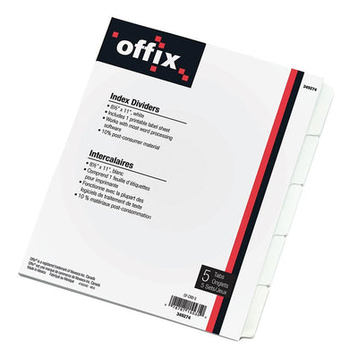 5 TABS OFFIX WHITE DIVIDERS (NVXOF-CRD-5)