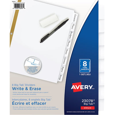 Avery&reg; Big Tab&trade; Write & Erase Dividers8 tabs (AVE23078)