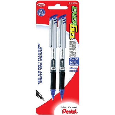 EnerGel Liquid Gel Pen, (0.7mm) Metal Tip, Capped, Blue Ink, 2PC Pack (PENBL17BP2C)