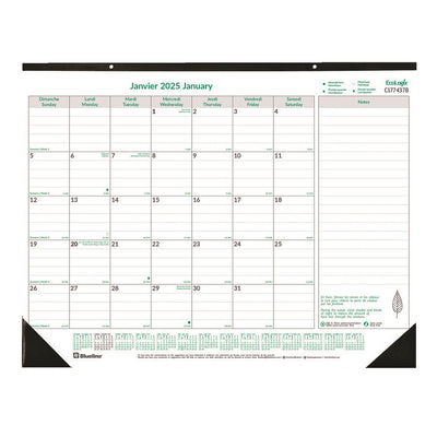 Blueline Ecologix Monthly Desk Pad Calendar 22"x 17" , Bilingual (BLIC177437B)