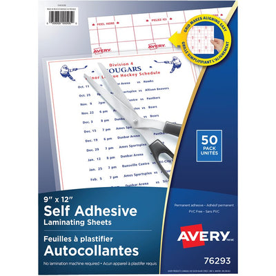 Avery&reg; Self Adhesive Laminating Sheets, 9" x 12" , 50/pk (AVE76293)