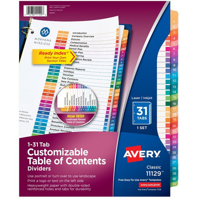 Avery&reg; Ready Index&reg; Table of Content Dividers for Laser and Inkjet Printers, 1-31 (AVE11129)