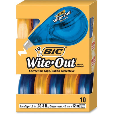 BIC Wite-Out Brand EZ Correct Correction Tape, 11.9 Meters, 10-Count Pack of white Correction Tape, Fast, Clean and Easy to Use Tear-Resistant Tape Office or School Supplies (BICWOTAP10WHI)