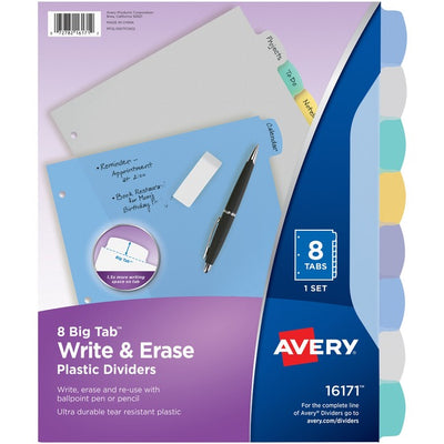 Avery&reg; Big Tab&trade; Write & Erase Plastic Dividers, 8 tabs, 1 set (AVE16171)