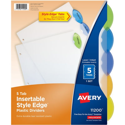 Avery&reg; Insertable Style Edge&trade; Plastic Dividers, 5 tabs, 1 set (AVE11200)