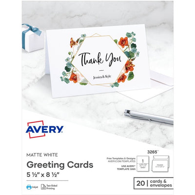 Avery&reg; Half-Fold Greeting Cardsfor Inkjet Printers, 5-1/2" x 8-1/2" (AVE03265)