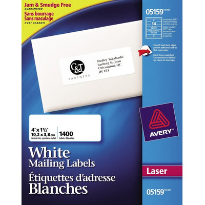 Avery&reg; White Rectangle Labels 1-1/2" x 4" , for Laser and Inkjet Printers (AVE05159)