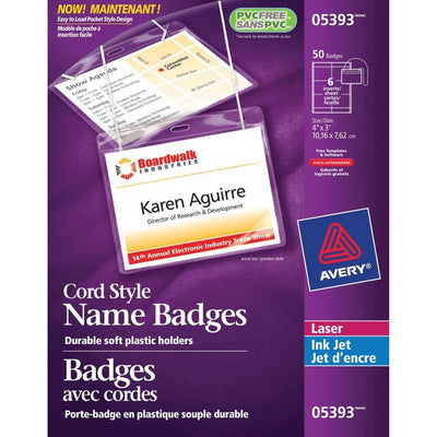 Avery&reg; Hanging Name Badge kitfor Laser and Inkjet Printers, 3" x 4" (AVE05393)