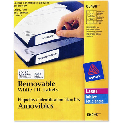 Avery&reg; Removable ID Labelsfor Laser and Inkjet Printers, 2-5/8" x 1" (AVE06498)