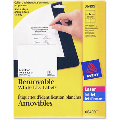 Avery&reg; Removable ID Labelsfor Laser and Inkjet Printers, 4" x 3-1/3" (AVE06499)