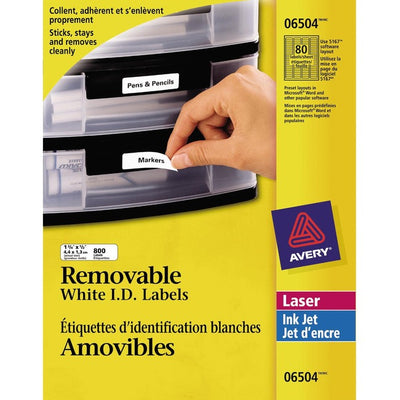 Avery&reg; Removable ID Labelsfor Laser and Inkjet Printers, 1-3/4" x 1/2" (AVE06504)