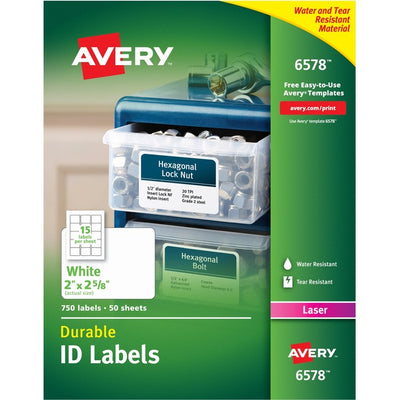 Avery&reg; Durable ID Labelswith TrueBlock&trade; Technology for Laser Printers, 2-5/8" x 2" (AVE06578)