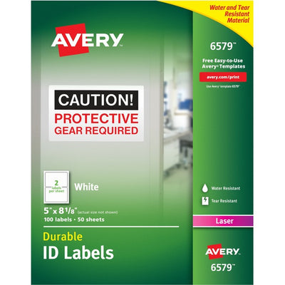 Avery&reg; Durable ID Labelswith TrueBlock&trade; Technology for Laser Printers, 8-1/8" x 5" (AVE06579)