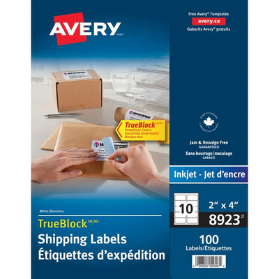 Avery&reg; White Rectangle Labels with Sure Feed&trade; TechnologyTrueBlock&reg;, 2" x 4" , for Laser and Inkjet Printers (AVE08923)