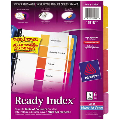 Avery&reg; Ready Index&reg; Table of Content Dividers, 5 tabs, 6 sets (AVE11518)