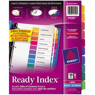 Avery&reg; Ready Index&reg; Table of Content Dividers, 10 tabs, 6 sets (AVE11520)