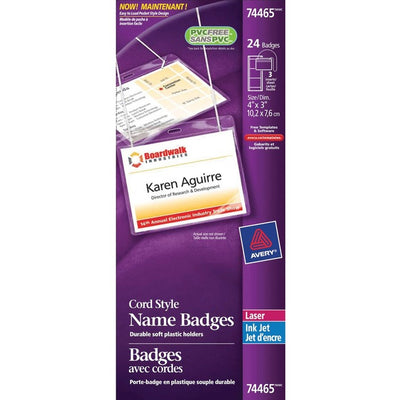 Avery&reg; Hanging Name Badge kitfor Laser and Inkjet Printers, 4" x 3" (AVE74465)