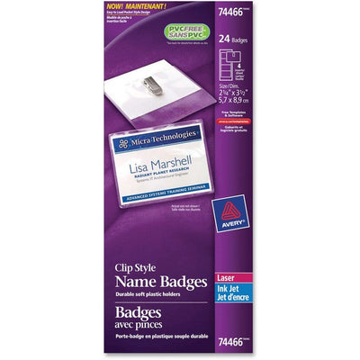 Avery&reg; Garment Friendly Clip Style Name Badge Kitfor Laser and Inkjet Printers, 2-1/4" x 3-1/2" (AVE74466)