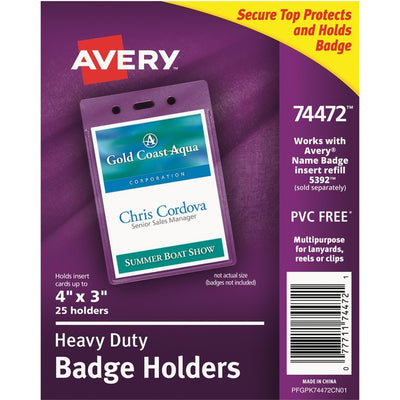 Avery&reg; Vertical Name Badge Holders, 4" x 3" (AVE74472)