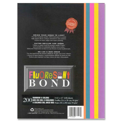 St. James&reg; Fluorescent Bond Paper, Rainbow, 5 Colours, Pack of 200, 78020 (FST78020)