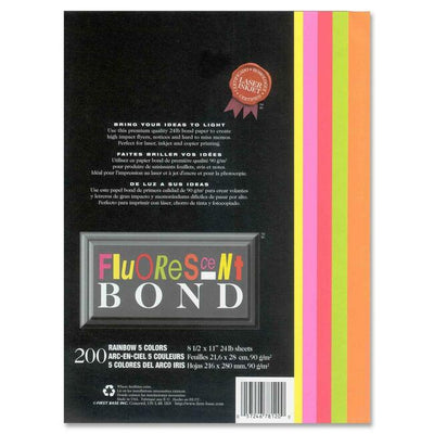 St. James&reg; Fluorescent Bond Paper, Rainbow, 5 Bright Colours, Pack of 200, 78120 (FST78120)