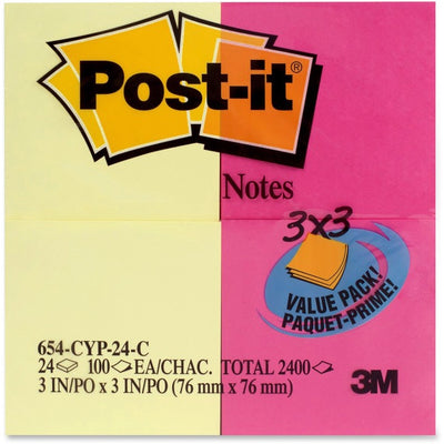 POST-IT ASS.VALUE PK N-PAD 3X3 (MMM654-CYP24C)