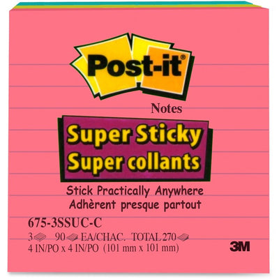 Post-it&reg; Super Sticky Lined Notes (MMM675-3SSUCC)