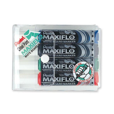 Maxiflo White Board Marker, Chisel Point (2.0/5.7mm) 4PC Assorted Pouch (PENMWL6-4)