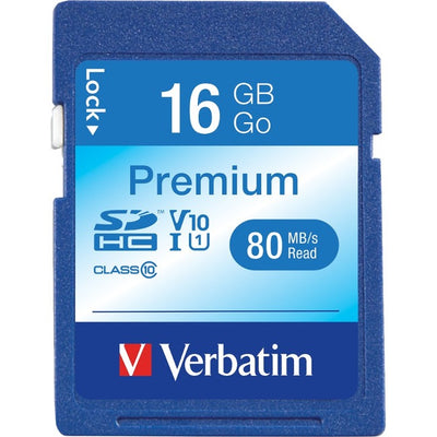 Verbatim 16GB Premium SDHC Memory Card, UHS-I V10 U1 Class 10 (VER96808)