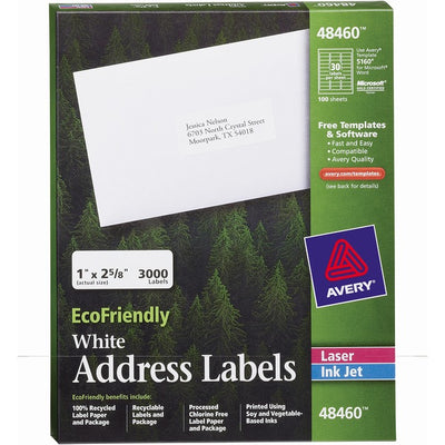 Avery&reg; Eco-Friendly Address Labelsfor Laser and Inkjet Printers, 1" x 2-5/8" (AVE48460)