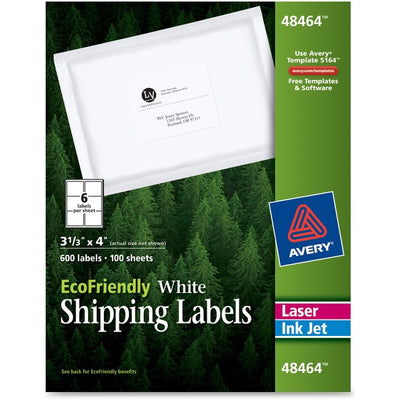 Avery&reg; Eco-Friendly Shipping Labelsfor Laser and Inkjet Printers, 3-1/3" x 4" (AVE48464)