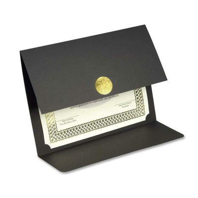 St. James&reg; Elite&trade; Medallion Fold Certificate Holders, Black Linen with Gold Medallion, Pack of 5, 83564 (FST83564)