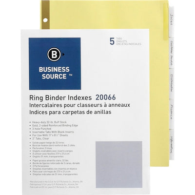 Business Source Insertable 5-Tab Ring Binder Indexes (BSN20066)