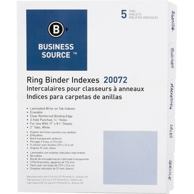Business Source 3-Ring 5-Tab Erasable Tab Indexes (BSN20072)
