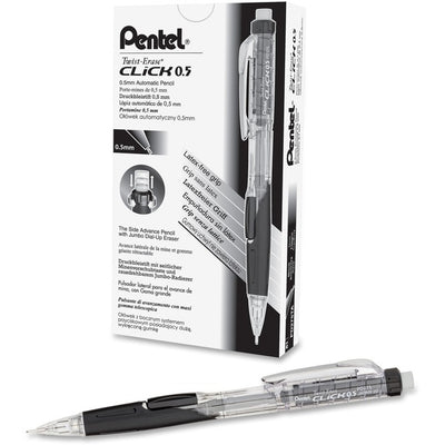 Twist-Erase Click Mechanical Pencil (0.5mm) Clear Barrel, Black Grip (PENPD275T-A)