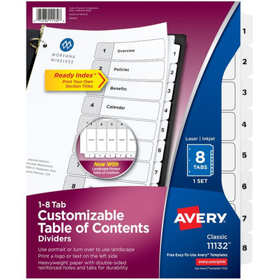 Avery&reg; Ready Index&reg; Table of Content Dividersfor Laser and Inkjet Printers, 8 tabs (AVE11132)