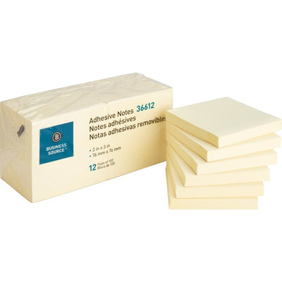 Business Source Yellow Repositionable Adhesive Notes (BSN36612)