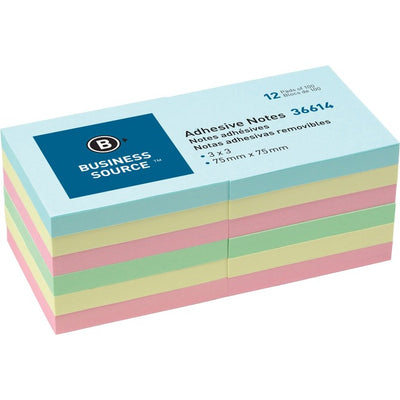 Business Source 3" Plain Pastel Colors Adhesive Notes (BSN36614)