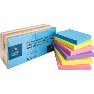 Business Source 3x3 Extreme Colors Adhesive Notes (BSN36615)