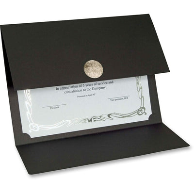 St. James&reg; Elite&trade; Medallion Fold Certificate Holders, Black Linen with Silver Medallion, Pack of 5, 83566 (FST83566)
